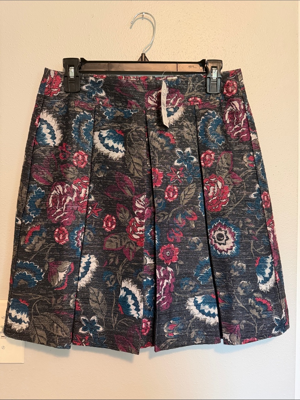 LOFT Charcoal Floral Pleated Mini Skirt with Pink & Blue Accents